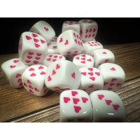 Opaque White/pink w/heart pips 16mm Single d6 (1 piece)