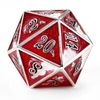 Solid Metal Dragon Dice Set - Silver w/Red&White