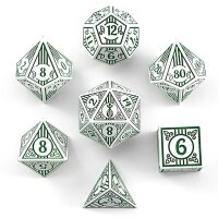 Bard Solid Metal RPG Dice Set - White w/Green