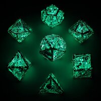 Skulls Grin Hollow Metal Dice Set-Glow in the dark green
