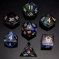 Dragons Hoard Gemstone Polyhedral Dice Set-Blasted Rainbow Glass