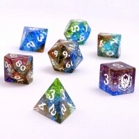 Dragons Hoard Gemstone Polyhedral Dice Set-Blasted Rainbow Glass