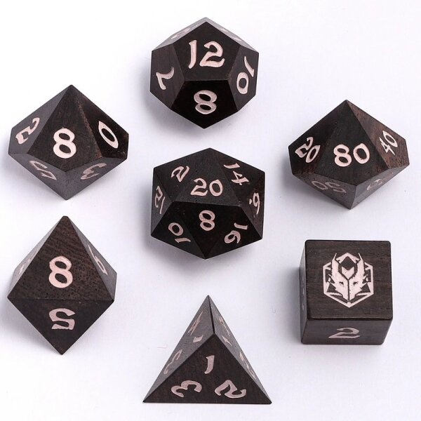 Dragons Hoard 7 Piece RPG Wooden Dice Set-Ebony Wood