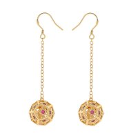 Dragons eye D12 earrings-Gold w/Red gems